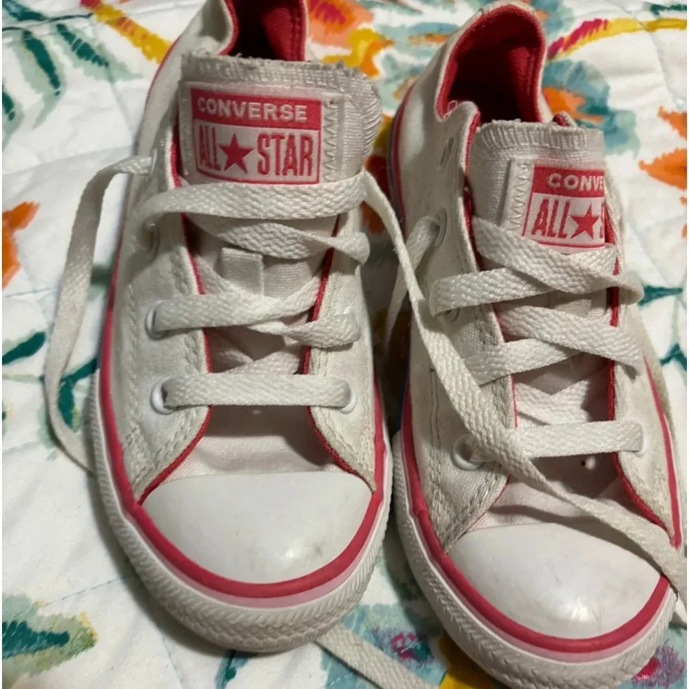 Converse All Star Ox Junior Girls Shoes Size 1 White Pink Chuck Taylor 668484F